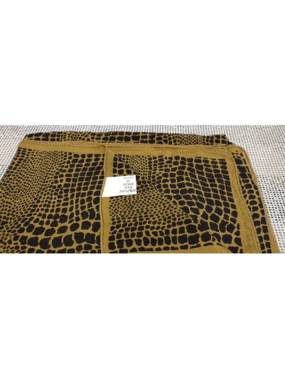 Vintage Silk Scarf 1980s New Wave Reptile Black Mocha Green Zashi India 39 x 39